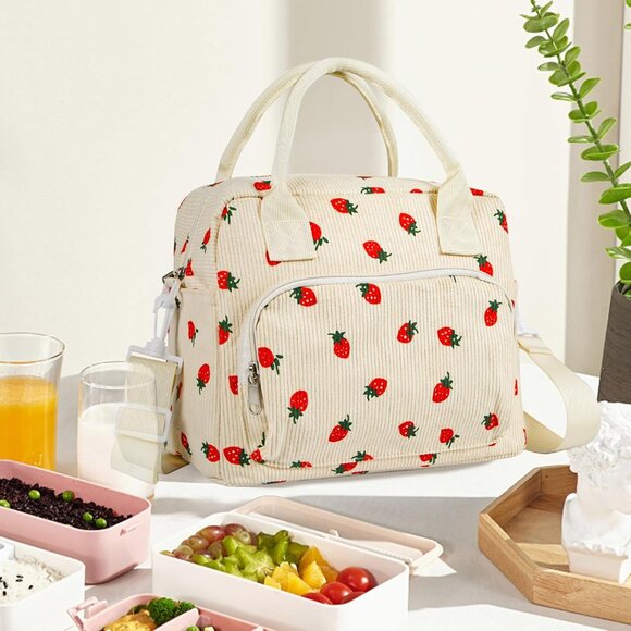 Lunch Bag for Women Insulated Lunch Box Cute Corduroy Lunch Tote Bags Reusable L - Picture 7 of 7